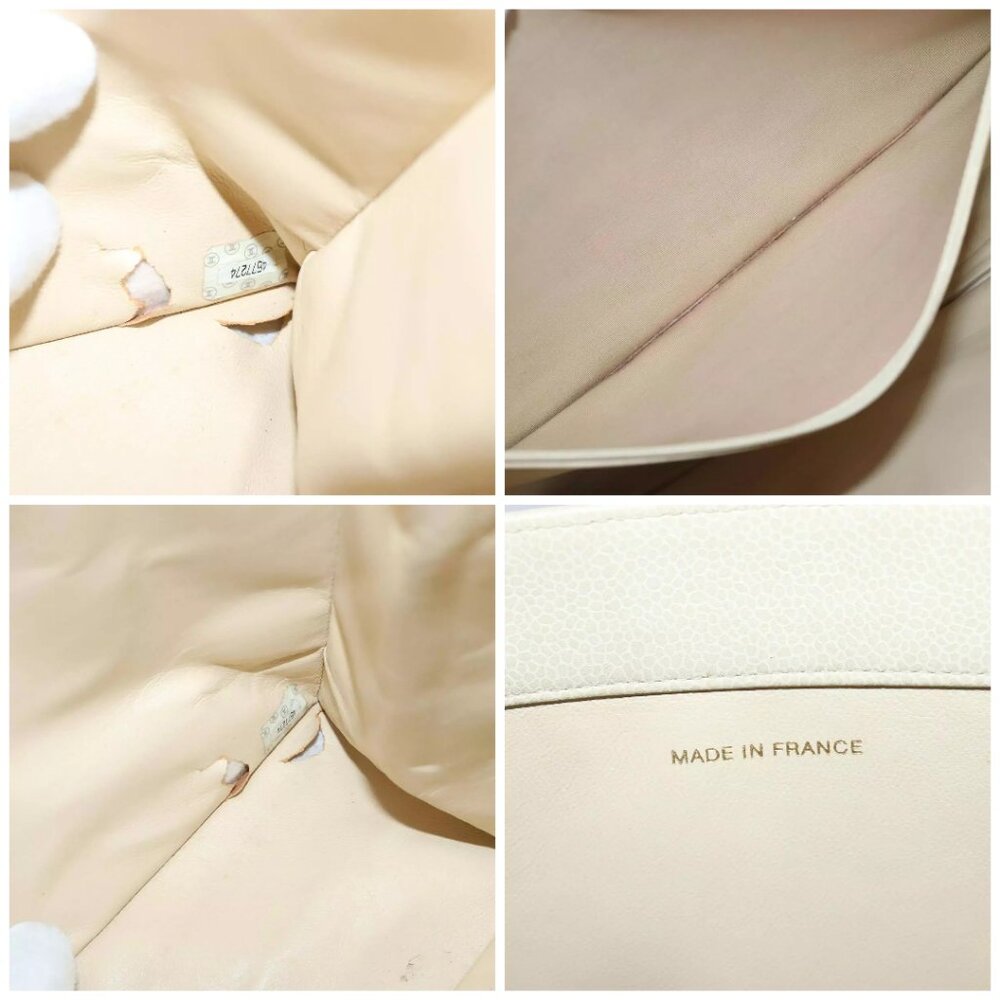 CHANEL COCO Mark Chain Tote Bag Caviar Skin Beige Gold CC Auth - Picture 16 of 16